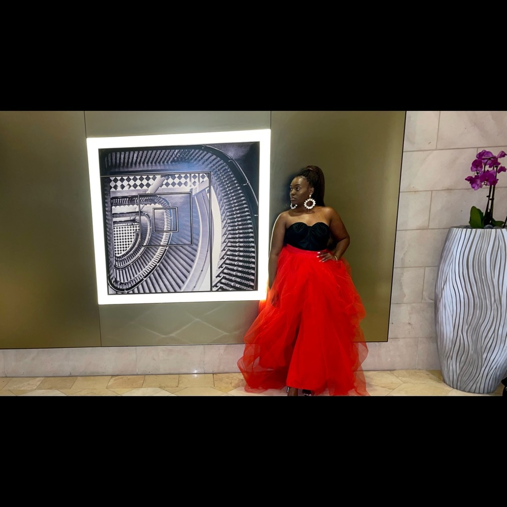 Red Tulle split in middle with a tail dress